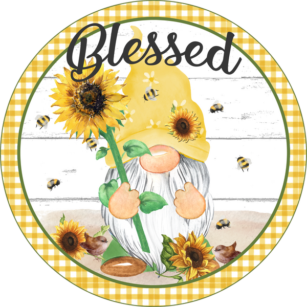 Sunflower Gnome Bee Blessed Sign, Wreath Supplies, Wreath Center, Wreath Attachment