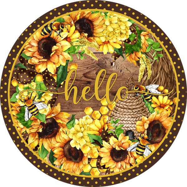 Hello Sign, Sunflower, Bee Design, Sunflowers, Wreath Center, Wreath Attachment