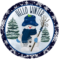 Hello Winter, Holiday Snowman, Holiday Sign, Wreath Center