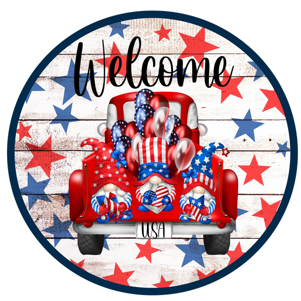 Patriotic Welcome Sign,  Summer Sign, Wreath Center, Wreath Attachment