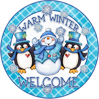 Snowman and Penguin Holiday Sign, Winter Welcome Sign, Christmas Sign, Wreath Supplies, Wreath Center