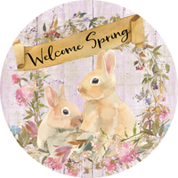 Welcome Spring, Spring Bunnies, Spring Sign, Wreath Center, Wreath Attachment