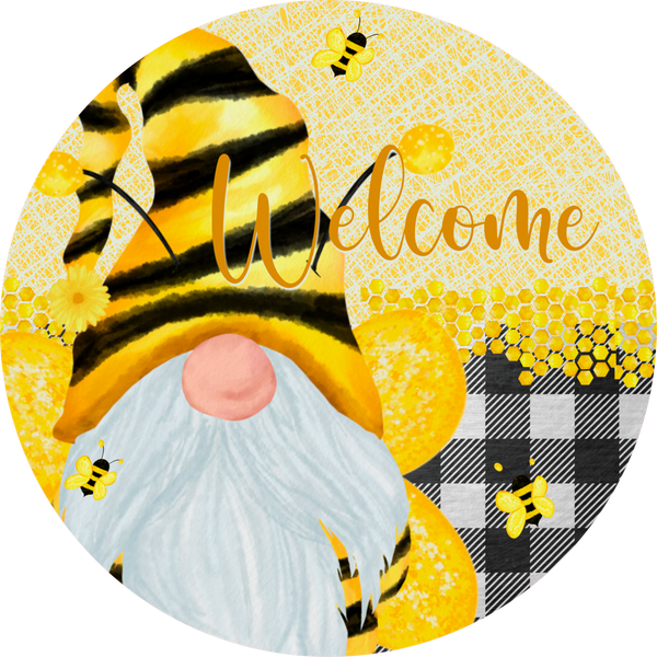 Welcome Gnome Bee Sign, Wreath Supplies, Wreath Center, Wreath Attachment