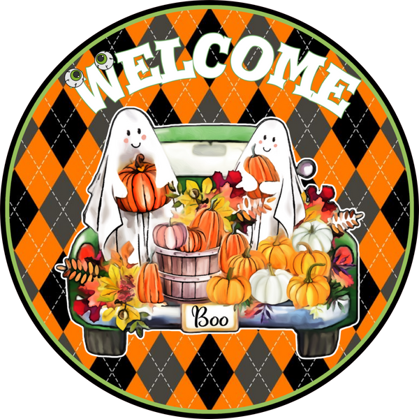 Welcome Halloween Sign, Wreath Sign, Wreath Center,