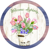 Welcome Spring Design, Spring Flowers, Pink Tulips, Wreath Center, Wreath Attachment