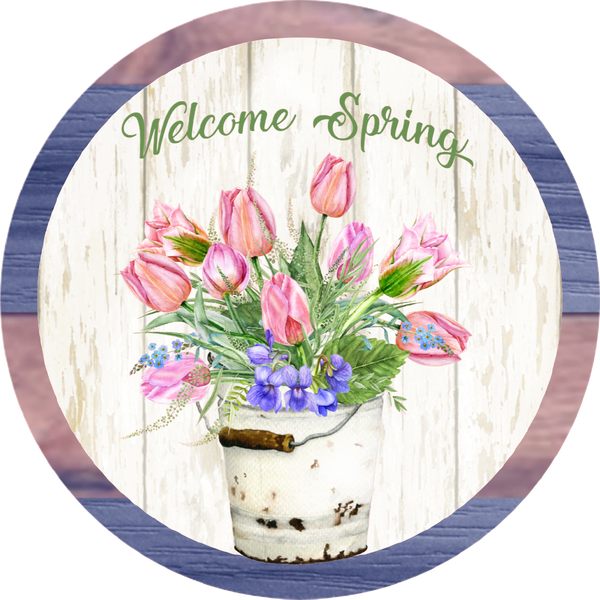 Welcome Spring Design, Spring Flowers, Pink Tulips, Wreath Center, Wreath Attachment