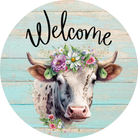 Welcome Spring Cow Sign, Spring Flowers, Wreath Attachment, Wreath Center,  Door Décor