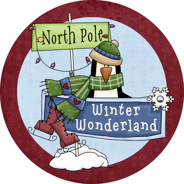 Winter Wonderland Penguin Sign, Holiday Sign Christmas Sign, Wreath Sign, Wreath Center