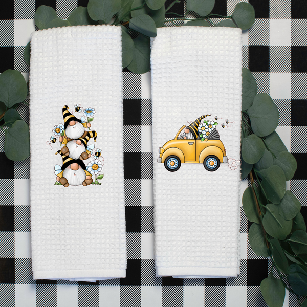 Bee Tea Towel Set, Bumble Bee, Yellow Beetle Bug Car, Summer Gnome Summer Tea Towel, Summer Kitchen Décor