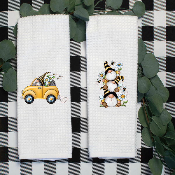 Summer Gnome Tea Towel Set, Bumble Bee, Summer Tea Towel, Summer Kitchen Décor